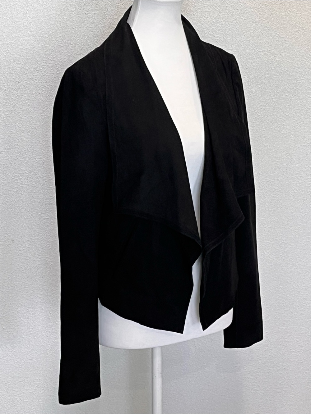 Cole Haan Black Genuine Suede Waterfall Open Front Drape Jacket Coat Small - Picture 2 of 16